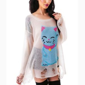 Rare Wildfox Japan lucky FAT CAT LENON SWEATER S